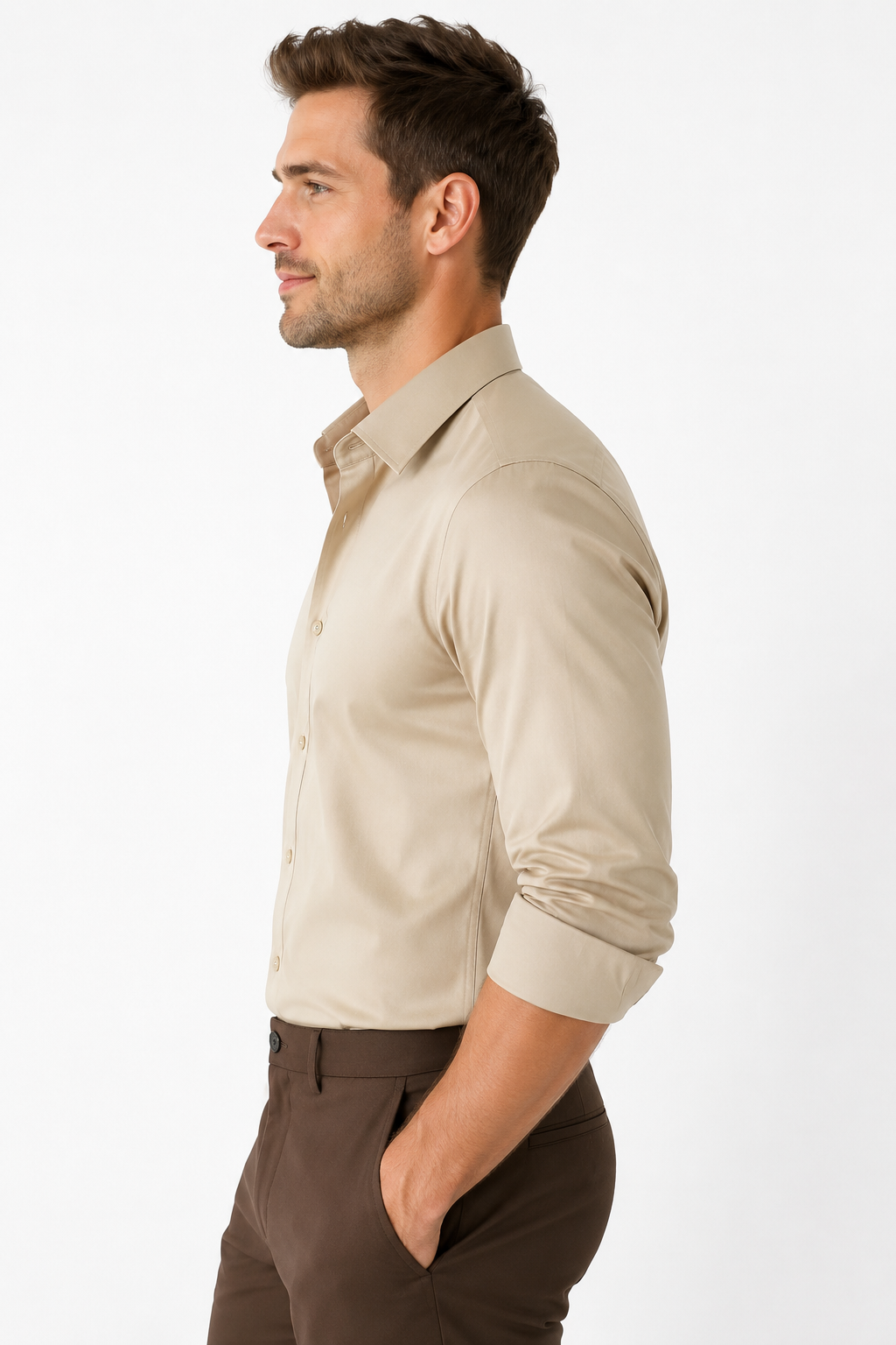 Cochin Cotton Solid Beige Satin Shirt