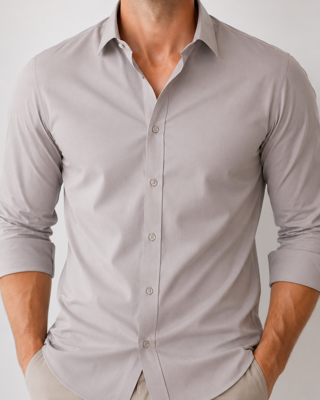 Cochin Cotton Solid Taupe Grey Satin Shirt