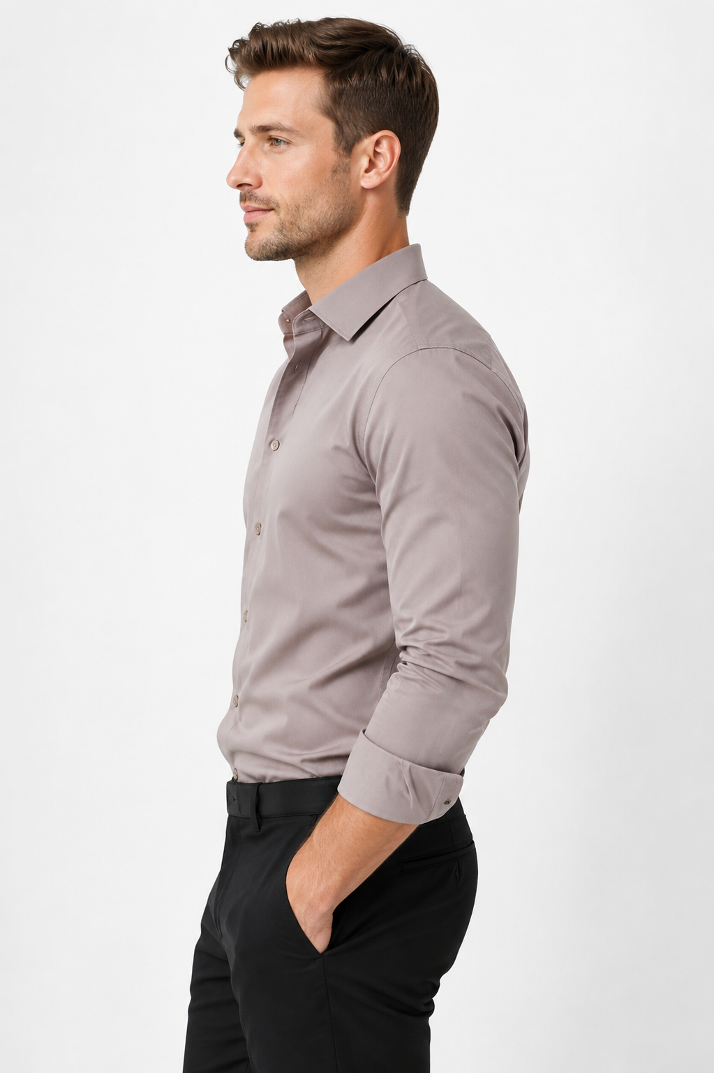 Cochin Cotton Solid Taupe Grey Satin Shirt