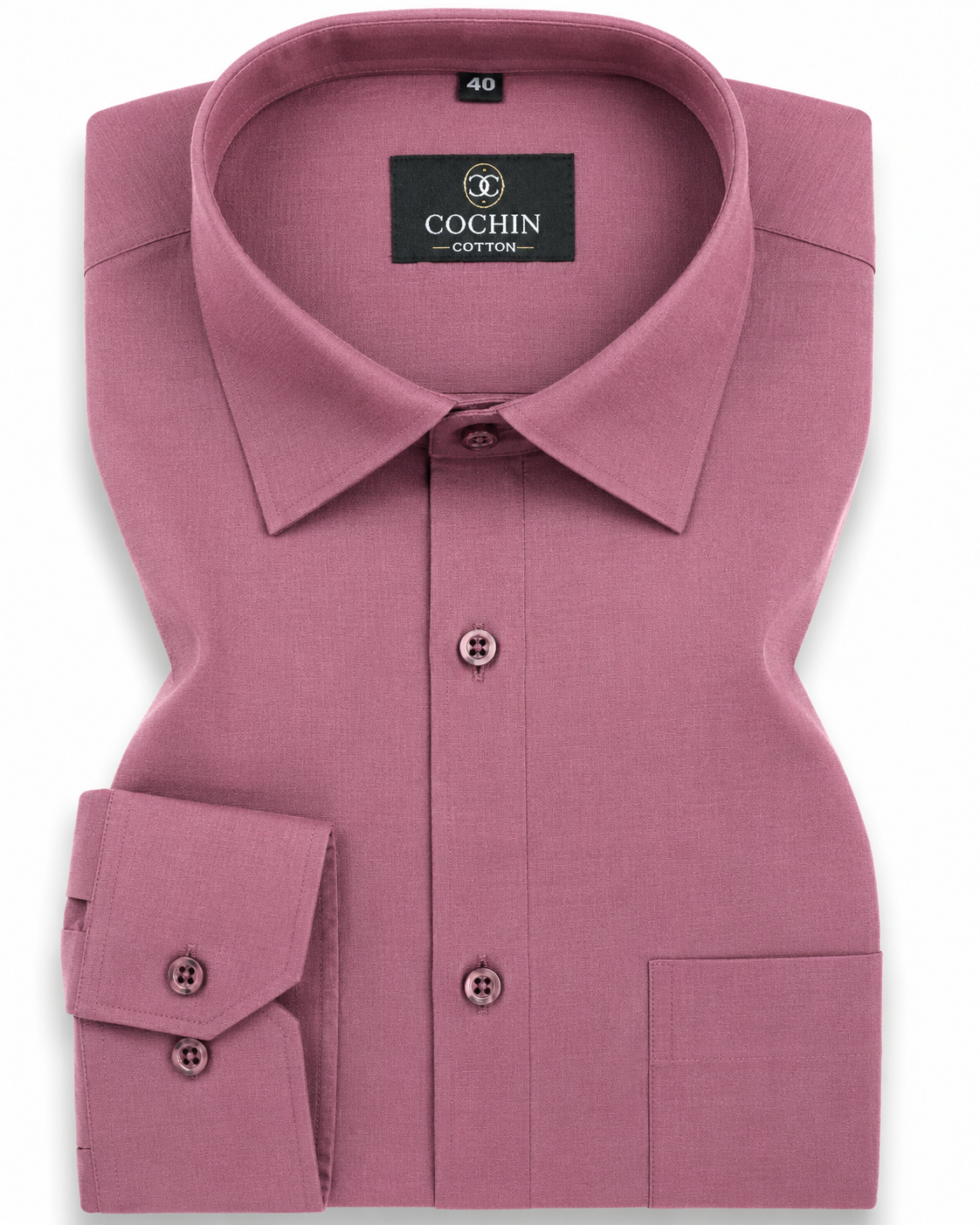 Pink shirt with a Cochin label on a white background
