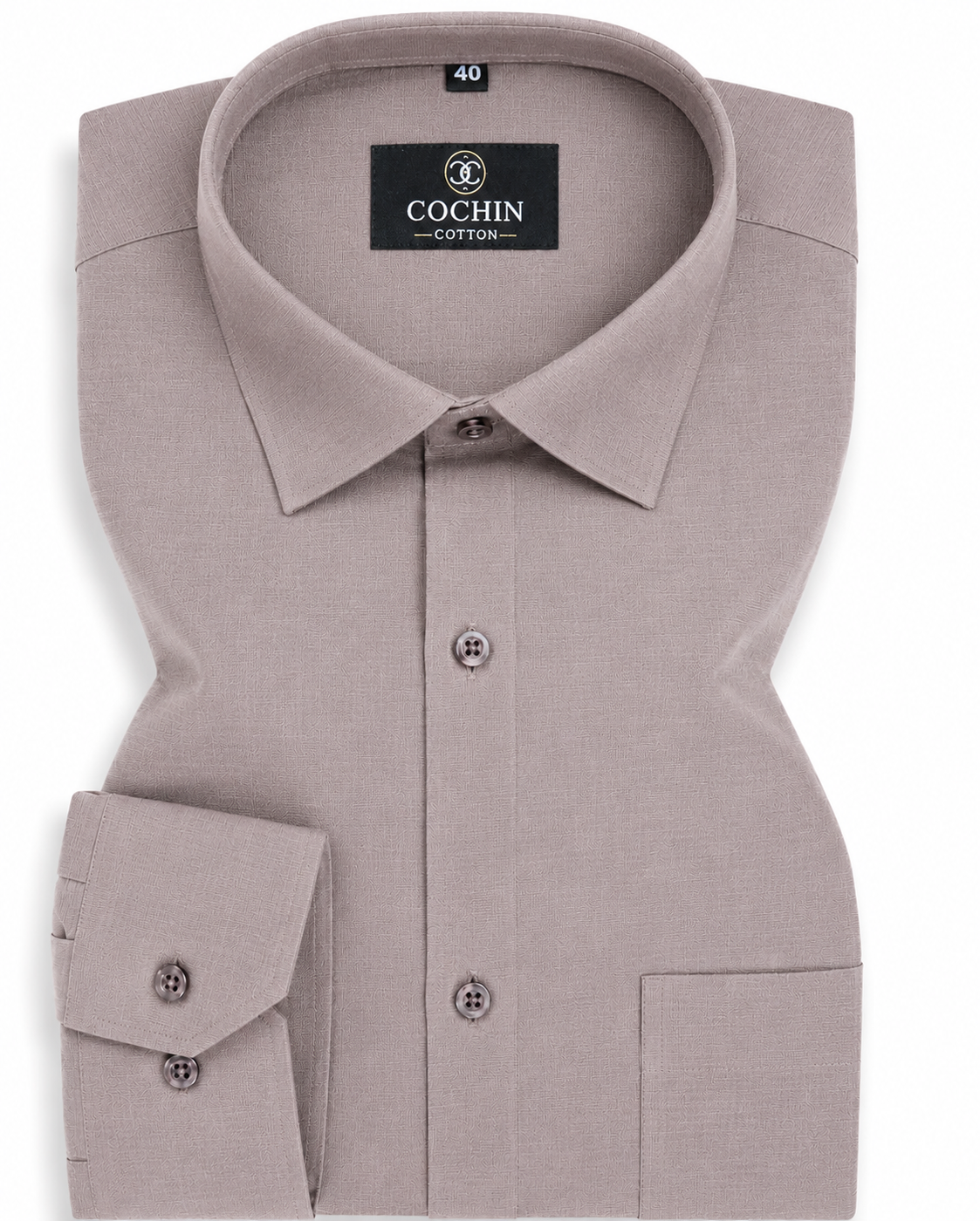 Gray dress shirt with a Cochin label on a white background