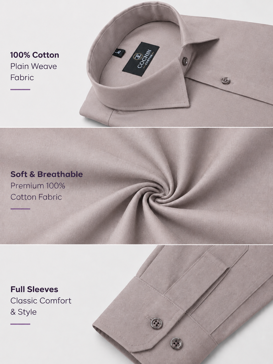 Brown shirt with fabric details on a white background